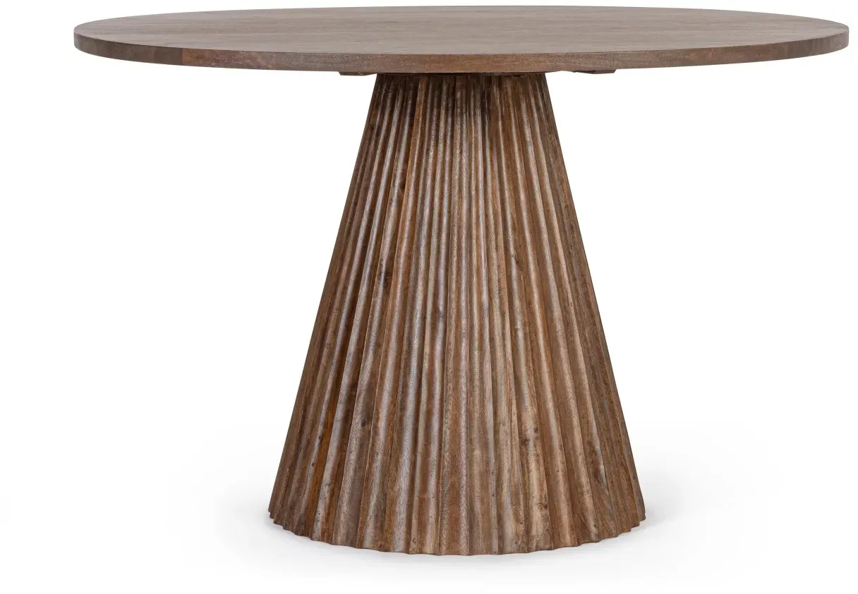 Esstisch Orissa aus Mangoholz, rundes Design, modern, braun, für 4–6 Personen