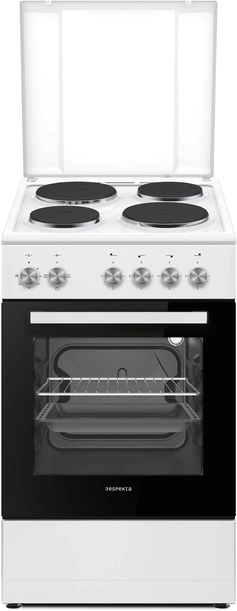 Standherd Kochfeld Elektro 50 cm Backofen EEK A freistehend Weiß Respekta