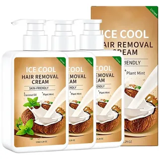Enthaarungscreme Intimbereich Körper 150g, Sanfte Haarentfernungscreme mit Kokosöl, Schmerzfreie Haarentfernung Ohne Stoppeln, Haarentfernungscreme für Damen und Herren (3 Pcs)