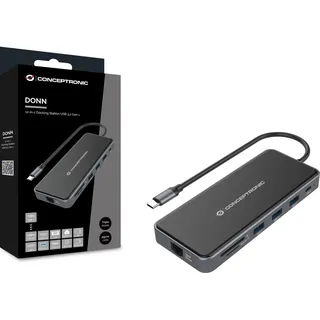 Conceptronic DONN15G 12-in-1 USB 3.2 Gen 1 Dockingstation, HDMI, VGA, Card-Reade