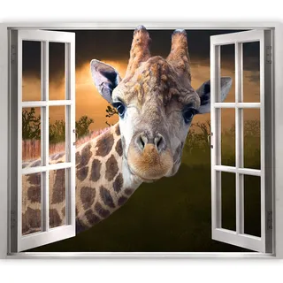 murando 3D WANDILLUSION Wandbild Tier Fototapete Poster XXL Fensterblick Vlies Leinwand Panorama Bilder Dekoration Giraffe Wüste Afrika 140x100 cm g-C-0394-c-a