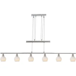 GLOBO LED Hängelampe Zugpendelleuchte Wohnzimmerlampe Esszimmerleuchte Höhenverstellbar Küchenlampe, Metall Glas nickel, 6 Flammig, 5W 324Lm 3000K warmweiß, H 160 cm