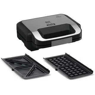 Tefal Jamie Oliver 2-in-1 Sandwich-Waffel-Kombigerät, Antihaftbeschichtete Platten, spülmaschinengeeignet, Betriebs- und Temperaturkontrollleuchte, Kabelaufwicklung, Edelstahl/Schwarz, SW70J810