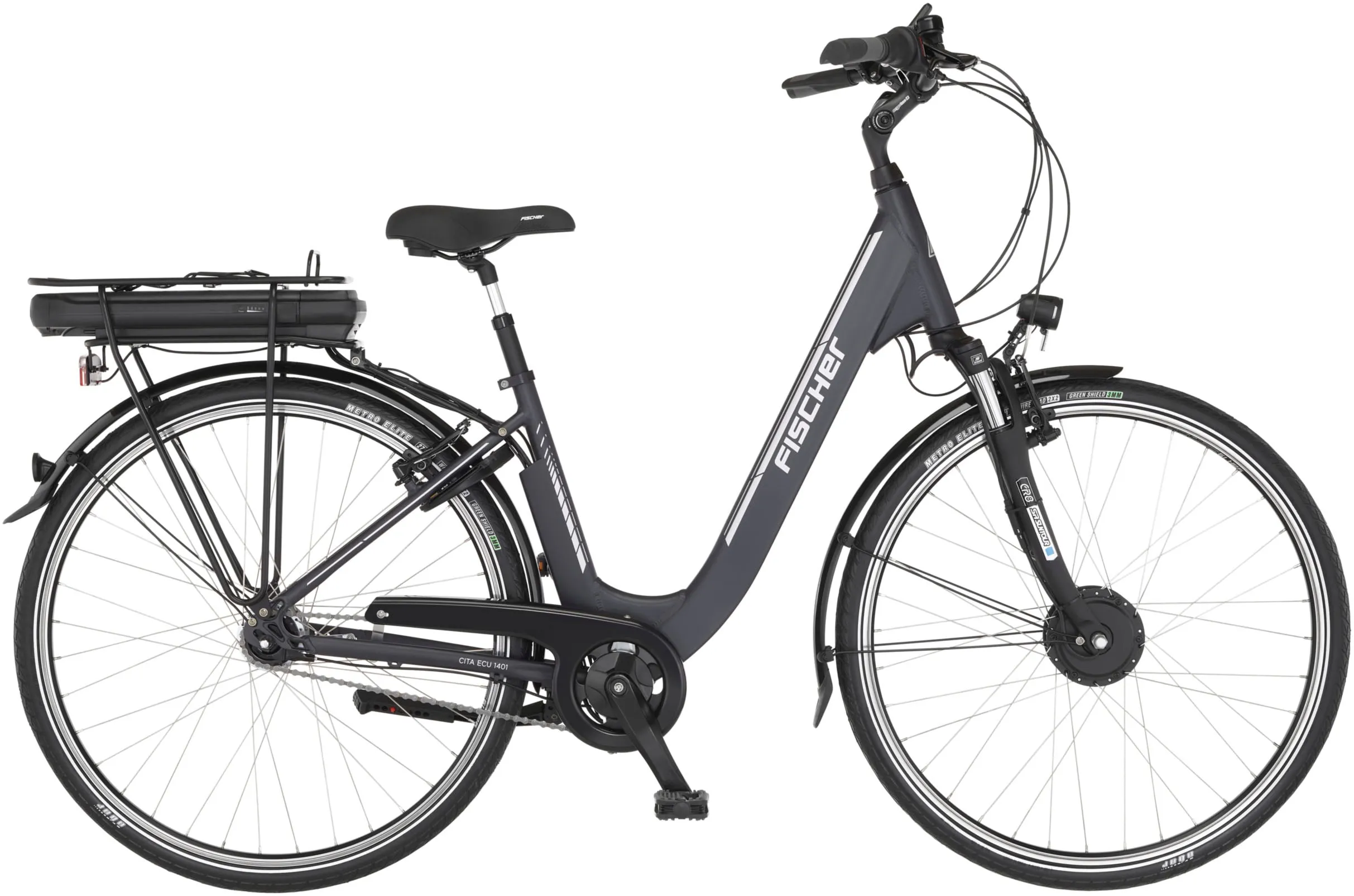 E-Bike FISCHER FAHRRAD "CITA ECU 1401 44" Gr. 44, grau (anthrazit matt), E-Bikes, 44cm, 28 Zoll (71,12cm), Pedelec, Elektrofahrrad für Damen u. Herren