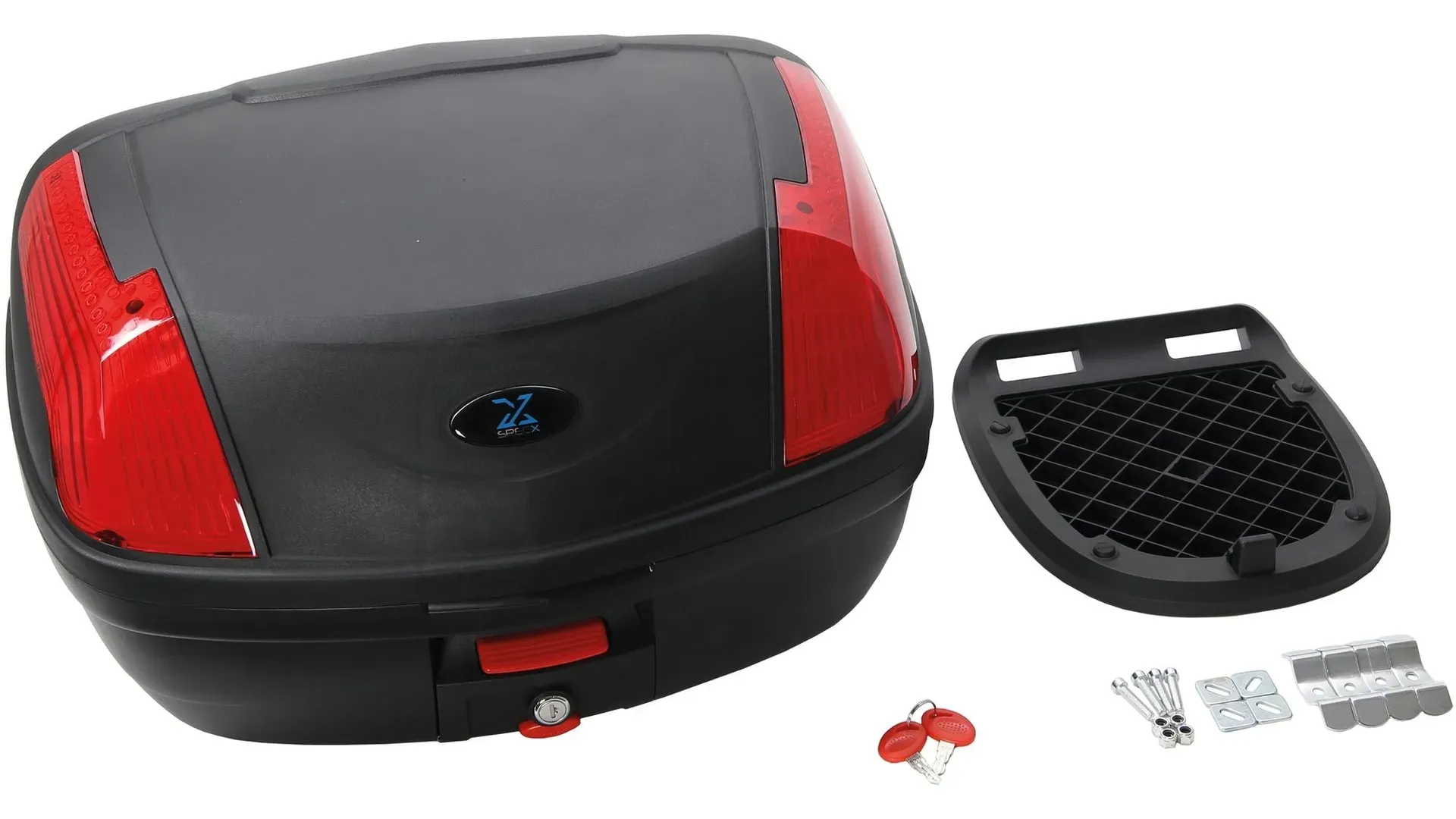 Spec-X Topcase mit Universalhalteplatte 46l Reflektor rot