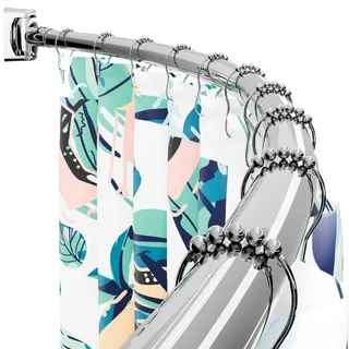 LONXIU Gebogen Duschvorhangstange,83-193cm Verstellbare Duschstange aus Edelstahl für Badezimmer, Badewanne, Kabine, Muss gebohrt werden, Silbern