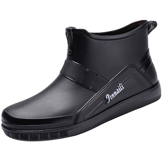 Regenstiefel für Herren, wasserdichte Gummischuhe, wasserdichte Regenschuhe für Herren, grobe Regenstiefel, rutschfeste wasserdichte Schuhe, Küche, Arbeitsstiefel, Leder-Gummistiefel, dicke Sohle, - 43 EU