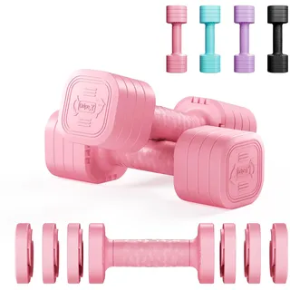 Dripex Hanteln Set Verstellbare Hanteln 1 Paar 5kg x2 oder 2,5kg x2, Schnell justierbare 6 Hantelplatten mit einem Gewicht von 0,5 kg oder 0.25 kg (Rosa 2.5 kg x2)