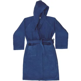 Bassetti Bademantel aus 100 % reinem Baumwollfrottee, einfarbig, lang, mit Kapuze und Taschen, sehr saugfähig, für Herren und Damen, Unisex, S-5XL, blau, L - L