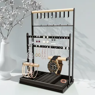 Huifengjie Schmuckständer, Schmuckhalter, Schmuckbaum-Kettenhalter mit Aufbewahrungsbasis, Schmuckschrank Organizer für Halskette, Armband, Parfüm und Ohrringe, Deko Aesthetic Accessoires, Schwarz