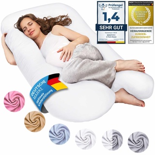 Smoothy Schwangerschaftskissen, Seitenschläferkissen, Lagerungskissen, Baby-Kissen & Stillkissen in U-Form mit abnehmbarem & waschbarem Bezug aus 100% Baumwolle (Junior XL, 120 x 70 cm, Weiß)