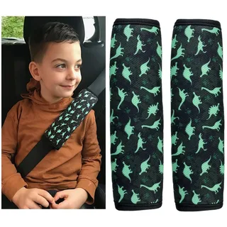 HECKBO 2x Kinder Auto Gurtpolster Gurtschutz mit Dinosaurier Dino Motiv - Sicherheitsgurt Polster für Kinder und Babys- Ideal für jeden Gurt Autositzerhöhungen Kinder Fahrradanhänger Flugzeug