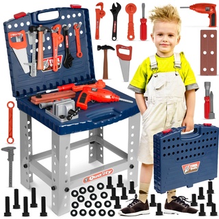2 in 1 RICOKIDS Werkbank Spielset Zubehör Kinder Spielset Kinderwerkbank KOFFER