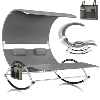 Kesser KESSER® Doppel-Sonnenliege Doppelliege mit Sonnendach Kopfkissen Tasche für 2 Personen Relaxliege Gartenliege Schaukelliege ergonomisch geformte Liegefläche 240 kg Belastung