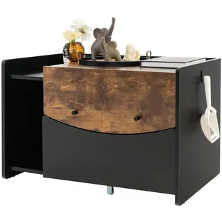 Costway Katzenschrank Katzentoilette Katzenhaus, Katzenklo, mit Schublade & Klapptür