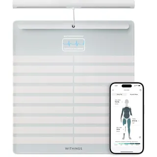 WITHINGS Body Scan - Smart Scale mit Segmentaler Körperzusammensetzungsanalyse, Herzfrequenz, Viszeralfett, Vaskulares Alter, iOS/Android, Weiß