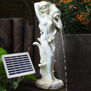 AMUR Garten Brunnen Solar Teichpumpe Solar Springbrunnen Gartenbrunnen Solar Wasserspiel Muse mit Krug Set Solar Pumpe Teichpumpe f. Terrasse Teich Garten Gartenteich Solarteichdekoration