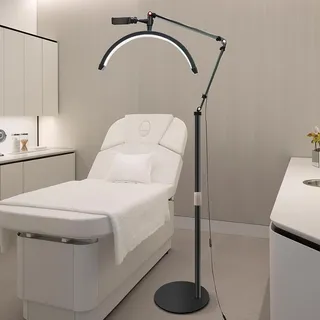DESGNT Wimpern LED Bodenleuchte,Stehlampe für wimpernverlängerung,wimpern lampe mit Telefonständer,Drehbar 360° Halbmond Beauty Lichter Stehlampe,3000K-6000K,für Tätowierer und Kosmetikerinnen.