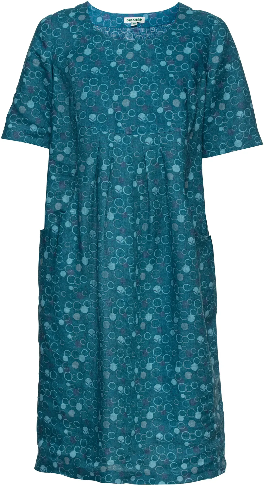 Leinen-Kleid, Druck petrol, 54