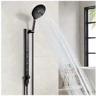 HOMELODY Duschsystem schwarz Duschsäule mit Handbrause und 4 Massagedüsen, 5 Strahlart(en), Höhenverstellbar, Aluminium,7,5-Zoll-Handbrause schwarz