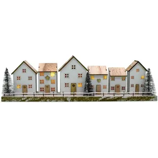 LED Holz Weihnachts Szene weiß Batterie betrieben - 40 x 11 cm - Deko Winterlandschaft warm weiß beleuchtet - Weihnachts Dorf Winter Stadt Tisch Deko