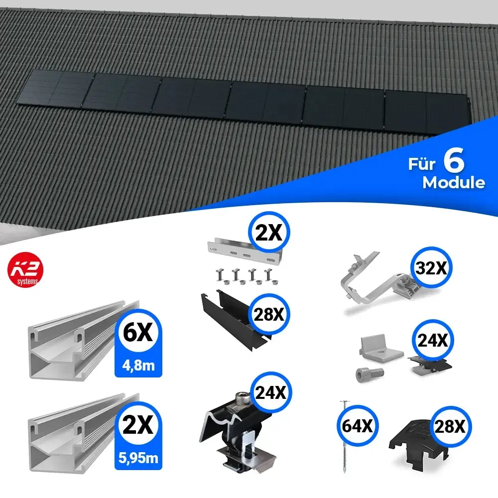 K2 Systems Quermontage Schrägdach Kreuzverbund Montageset für 6 Module - 0% MwSt. (Angebot gemäß § 12 Abs. 3 UStG)