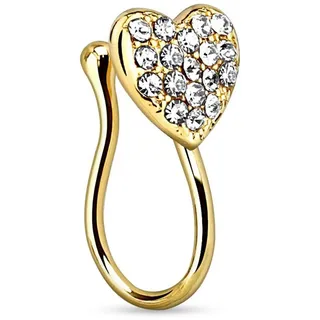 Taffstyle Nasenpiercing Fake Ring Piercing Hoop Messing Herz Kristallen, Non Piercing Nasenpiercing Nasenring Hoop Clip On Septum Nasenstecker goldfarben