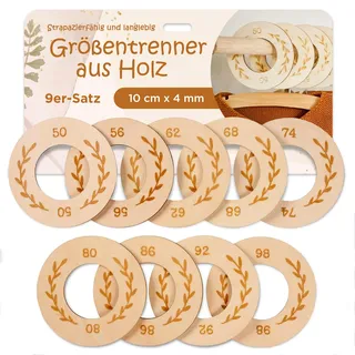 Holz Baby Kleidergrößenteiler | 9er Set Größen | Kleiderschrank Organizer für Babybekleidung | Kleidertrenner Kinderzimmer | Größenteiler Baby Kleiderschrank aus Holz | Geschenk für Neugeborene