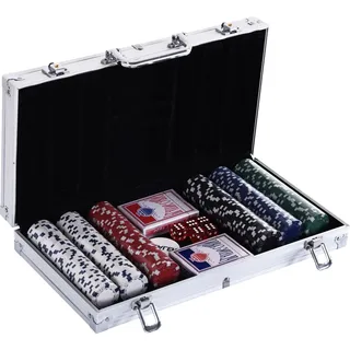 HOMCOM Pokerkoffer Set mit 300 Chips, 2 Kartenspielen & 5 Würfeln im Alukoffer, ideal für Casino-Nächte, 38x20,5x6,5cm   Aosom.de