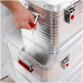 Stier Alubox, Aluminiumbox 50L, Staub- und spritzwasserresistent, mit Gummidichtung und 2 Klapphandgriffen, Transportkiste aus verchromten Stahl und