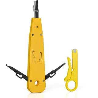 LEENUE LSA Auflegewerkzeug, LSA Plus Anlegewerkzeug Krone, Netzwerk Werkzeug für Ethernet RJ45 Netzwerkdose Cat7/Cat6/Ca6A und Telefonkabel RJ11, Datenauflegewerkzeug mit Haken und Klinge Gelb