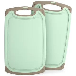Blumtal Schneidebrett Kunststoff groß 40x24,5 cm 2er Set - Schneidebretter + Saftrillen & Griff - Cutting Board - Schneidbrett BPA frei- Chopping Board - Schneidbretter - Schneidebrett groß Grün