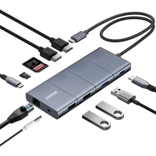 Anker 565 11-in-1 USB-C Hub, Docking-Station mit 10 Gbps USB-C & USB-A Datenports, 4K HDMI, DisplayPort, 85W PD, 2 USB 2.0 Daten, Ethernet, AUX, microSD & SD, Für MacBook Pro und mehr