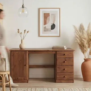 Idimex Schreibtisch MANAGER, Kastanie farben - Bürotisch mit 4 Schubladen und Fach, Computertisch mit Stauraum aus Kiefer Massivholz, PC-Schreibtisch, klassisch