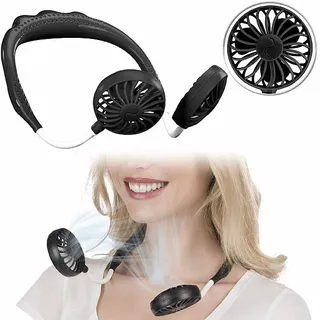 Infactory Mobiler Akku-Doppelventilator zum Umhängen, 3 Geschwindigkeitsstufen