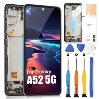 LCD Display für Samsung Galaxy A52 5G Display für Galaxy A52 5G A526B A526W A526U Touchscreen Digitizer Assembly mit Reparatur Set (Schwarz mit Rahmen, Nicht für A52 4G, ohne Fingerabdruck Unlocking)