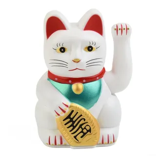 HEIBTENY 5" Solar Maneki Neko Winkekatze, Mini Solarbetriebene Fortune Cat Glücksbringer Mit Dem Winkenden Arm-Ausgangsanzeige-Auto-Dekor Begrüßen(White)