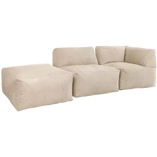 Icon Tetra Sitzsack, modulares Ecksofa, 3er-Set, Eck-Sitzsack, Liegesessel, Sitzpuff, feines Cord-Sitzsack, Beige, großes Sitzsack-Sofa für Erwachsene mit Füllung