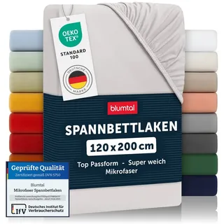 Blumtal Blumtal® Spannbettlaken 120x200cm - Bettlaken 120x200 aus Microfaser - Oekotex zertifiziertes Spannbetttuch 120x200 - Spannbettlaken 120x200 / Spannleintuch 120x200 - Bettlaken - Moonlight Grey-Grau