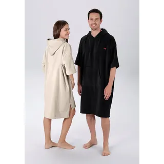 KangaROOS Badeponcho Summer, ideal für Sauna, Spa & im Urlaub, Damen & Herren, Midilänge, Baumwolle, Kapuze, ohne, Surfponcho, mit Bauchtasche, 100% Baumwolle, Frottee schwarz L/XL