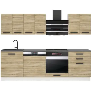 Belini Küchenzeile Küchenblock Susan - Küchenmöbel 240 cm Einbauküche Vollausstattung ohne Elektrogeräten mit Hängeschränke und Unterschränke, ohne Arbeitsplatten, Sonoma-Eiche