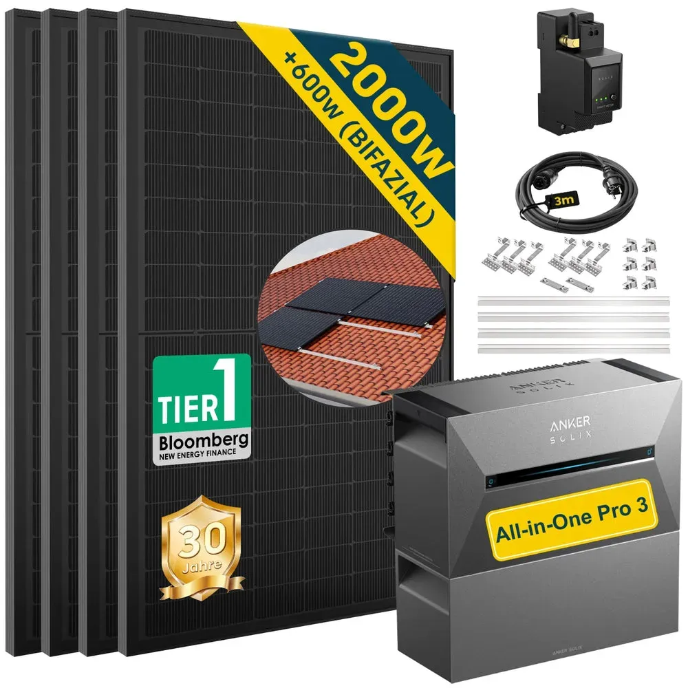 ALLDREI Balkonkraftwerk mit Speicher Anker Solix Solarbank 3 E2700 Pro 2,68kWh - 500W x2 / Mit 2x Anker SOLIX BP2700 Erweiterungsakku / Ohne Halterung