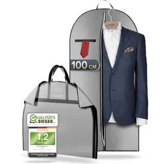 FiRiO® 1 x Premium Anzugtasche - BIS 50% DICKERES MATERIAL - Faltbarer Business Kleidersack für Anzug, Hemd & Co - Atmungsaktive Kleiderhülle für Reise & Aufbewahrung - Kleidersäcke - Größe: 100x60cm