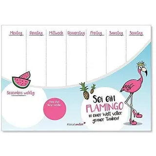 Schreibtisch-Unterlage mit Flamingo-Motiv in DIN A3 I 25 Blatt I Wochen-Planer Papier blau für Mädchen Kinder zum Abreißen Beschreiben I dv233