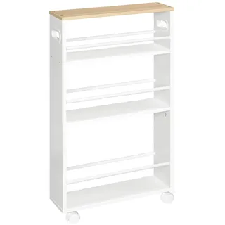 HOOBRO Schmaler Servierwagen, 45 x 15 x 80 cm, Küchenwagen mit 4 Ebenen, Küchenregal mit 360° Drehbare Räder und Geländern, Leicht zu Montieren, Stabil,