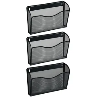 Relaxdays Zeitschriftenhalter Wand, 3er Set, A4, Eisen, HBT: 22 x 35,5 x 8,5 cm, Magazinhalter, Zeitungshalter, schwarz