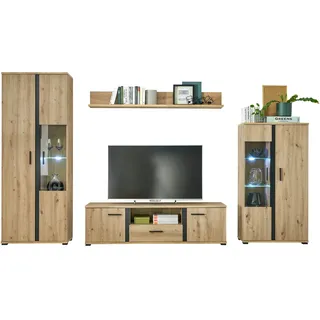 Die Möbelfundgrube Wohnwand Artisan Eiche 340 cm LED-Beleuchtung