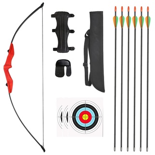 30-40lbs Bogen und Pfeile Set Jugendbogen Set für Teenager und Anfänger mit 6 Glasfaserpfeile für Anfänger im Outdoor-Bogenschießen und Jagen (35lbs, Rot)
