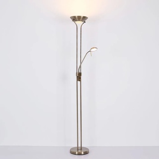 GLOBO Stehlampe Deckenfluter LED dimmbar mit Leselampe LED-Stehlampen mit Dimmer, Lesespot flexibel altmessing, 2x LED 16 W 1440 lm, warmweiß, H 180 cm