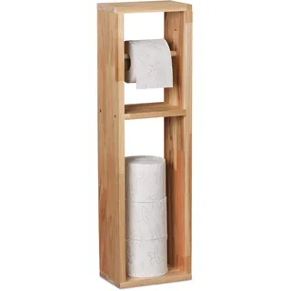 Relaxdays Toilettenpapierhalter, Walnuss Holz, zur Wandmontage oder stehend, Ersatzrollenhalter HxBxT 70x20x13 cm, natur